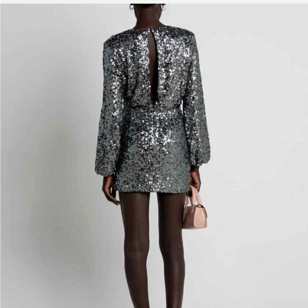 NWT O.P.T. Silver Gunmetal Sequins Bodycon Rumi Mini Dress Size US Smalll - Picture 7 of 16